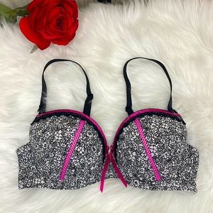 SEXY! HOT PINK & BLACK- FLORAL & LACE PUSH UP BRA SIZE 34B